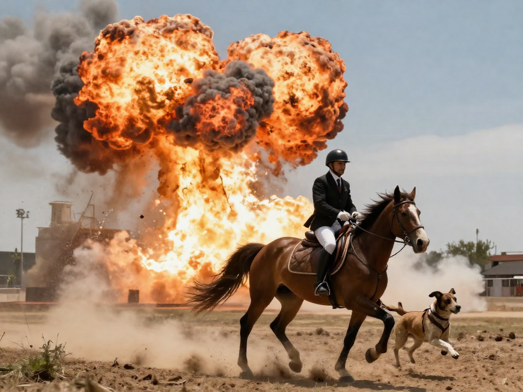 horse in front of explosion